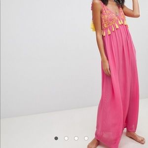ASOS pink pompom maxi dress